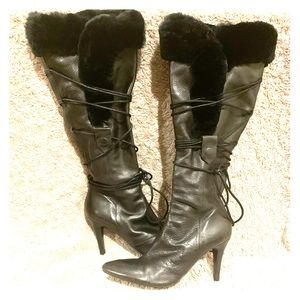 Genuine black leather knee high Boots